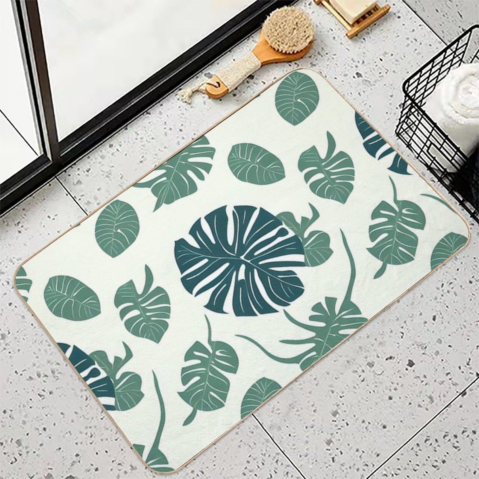 Abstract Monstera Leaf Pattern  Odorless Bath Mat