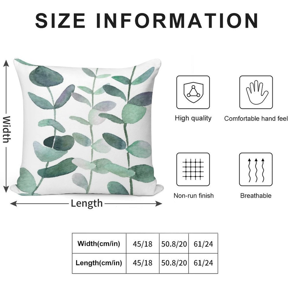 Watercolor, Eucalyptus, Leaves, Botanical, Painting, Green Soft Bedroom Essential Throw Pillow