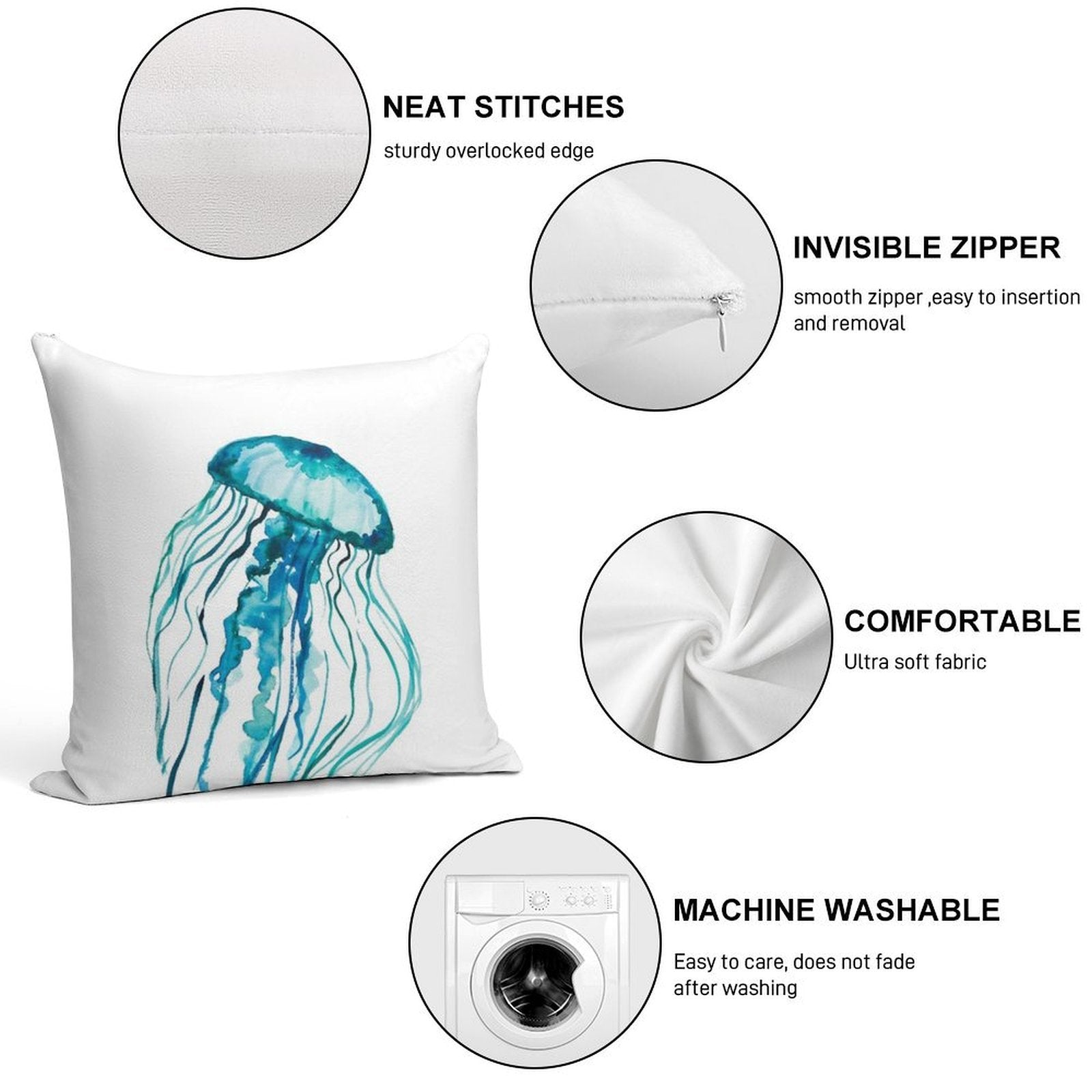 Watercolor Jellyfish Soft Fade-Resistant Throw Pillow