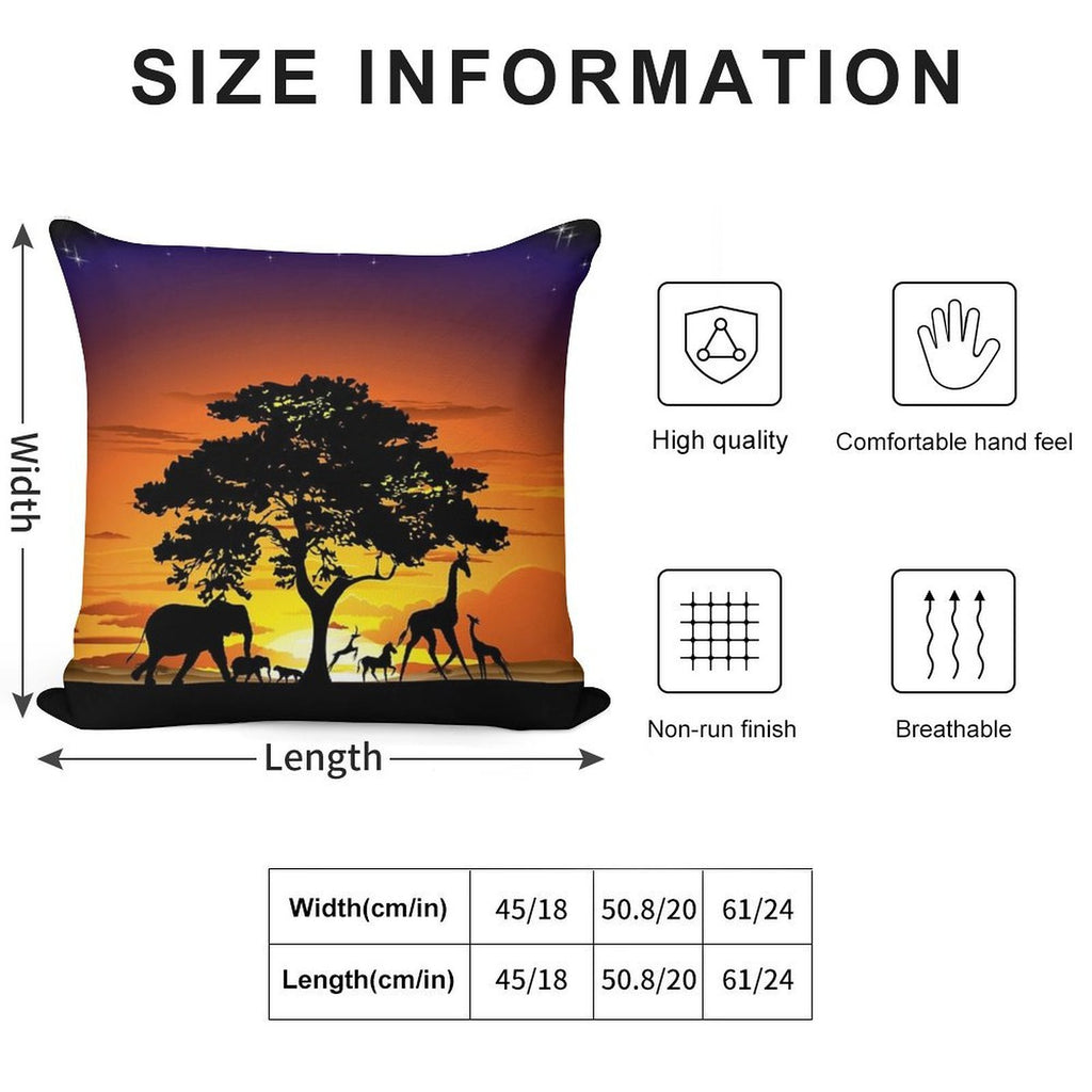Wild Animals on African Savanna Sunset Soft High-Density Material Throw Pillow