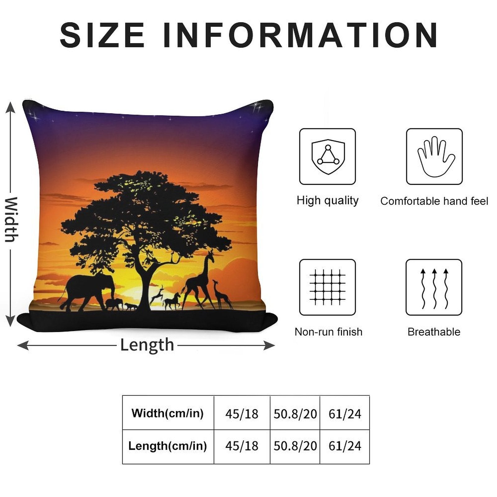 Wild Animals on African Savanna Sunset Soft High-Density Material Throw Pillow