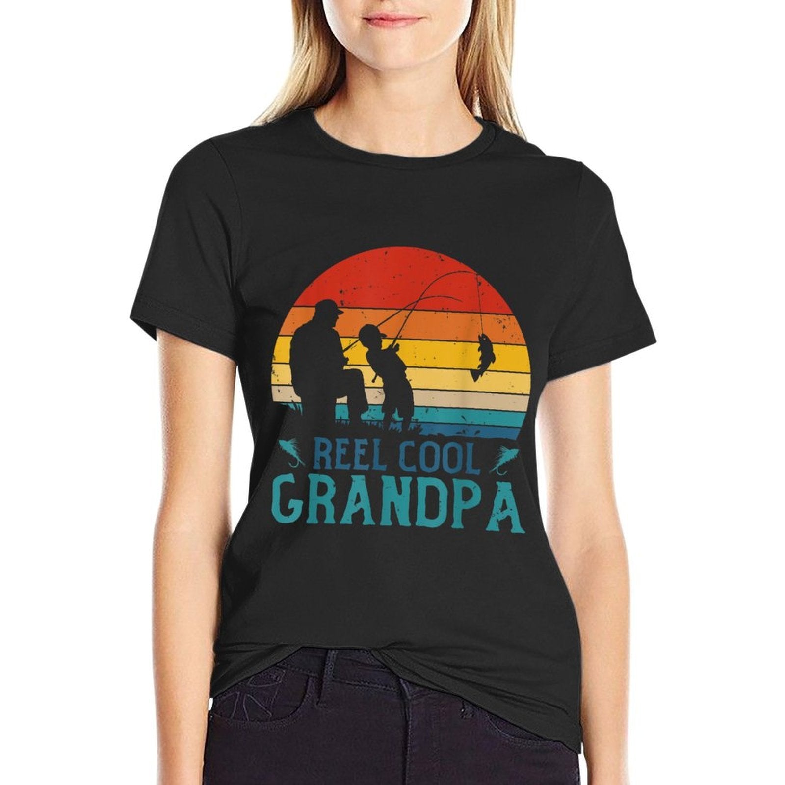 Vintage Fishing Reel Cool Grandpa Fisherman Fathers Day  Cotton T-Shirt