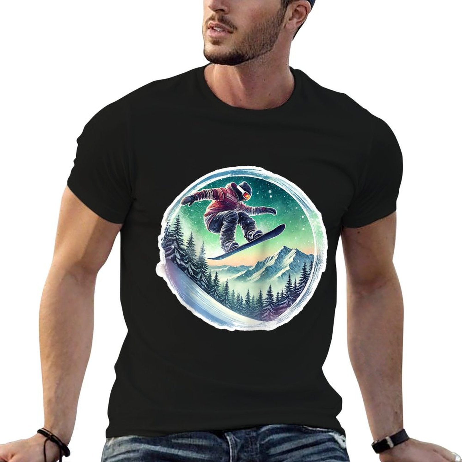 Snowboarder's Twilight Ride Raglan Baseball  Vintage-inspired T-Shirt