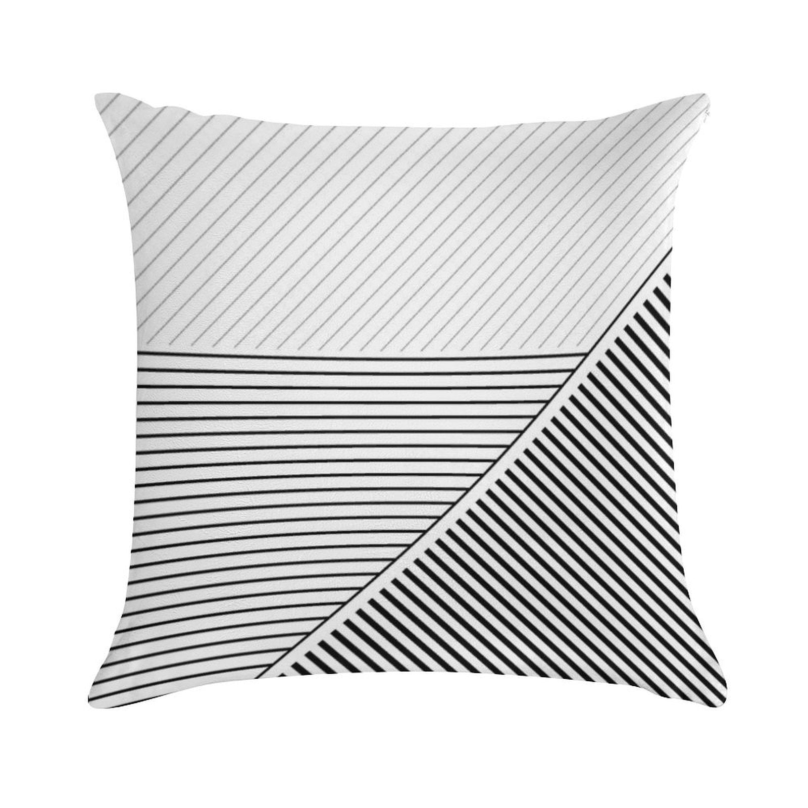 Black And White Geometric Lines Soft Hidden Zipper Throw Pillow