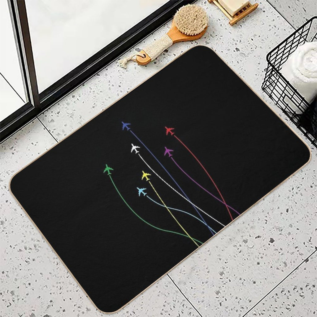 Rainbow Airplanes Flying on Eachother  Rapid-Drying Bath Mat