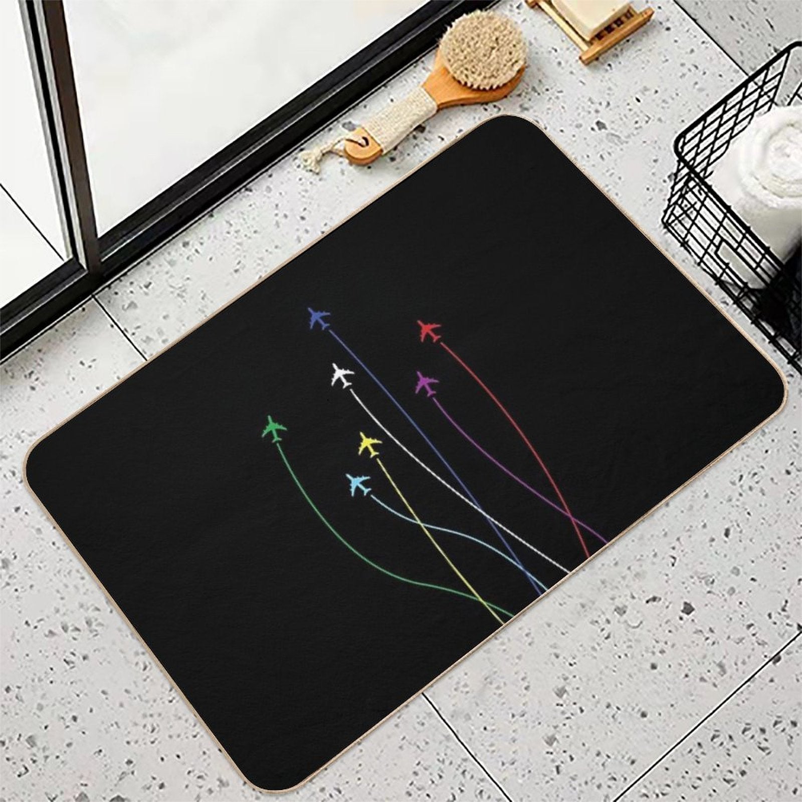Rainbow Airplanes Flying on Eachother  Rapid-Drying Bath Mat