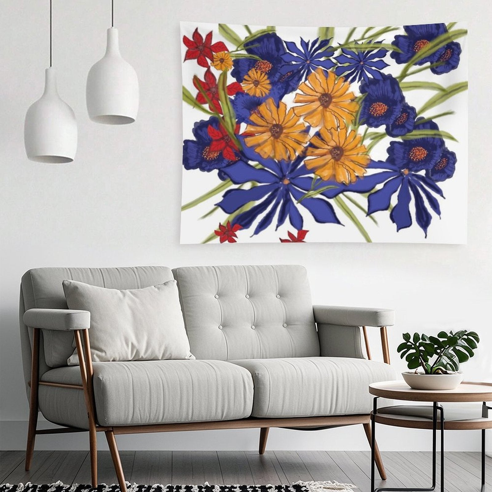 Bold Botanical Symphony – Abstract Floral Digital Art Tapestry