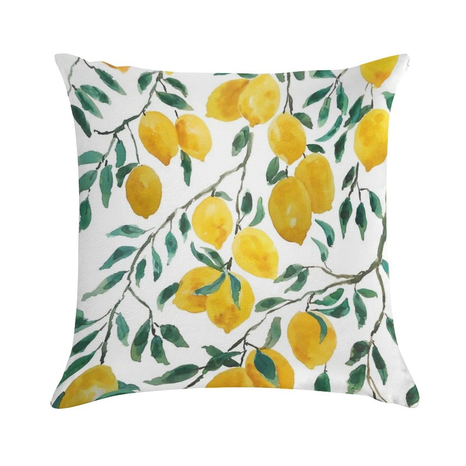 Hand Painted Watercolor Yellow Lemon Pattern Soft Decorative Cover Throw Pillow