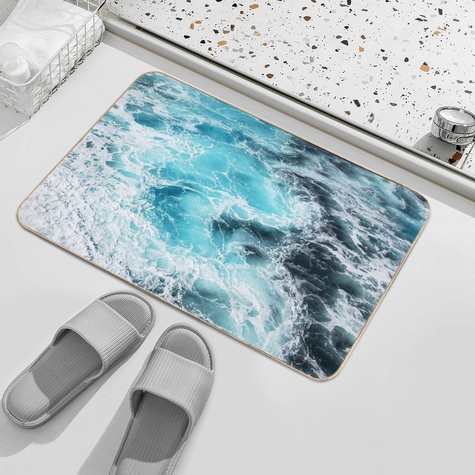 Mesmerizing Blue Ocean Waves  Easy To Clean Bath Mat