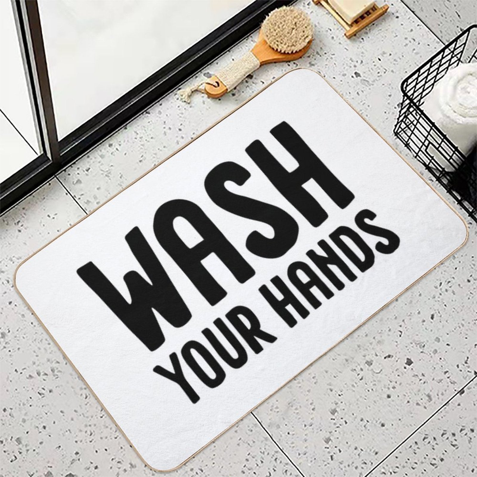 Wash Your Hands - White Durable Bath Mat