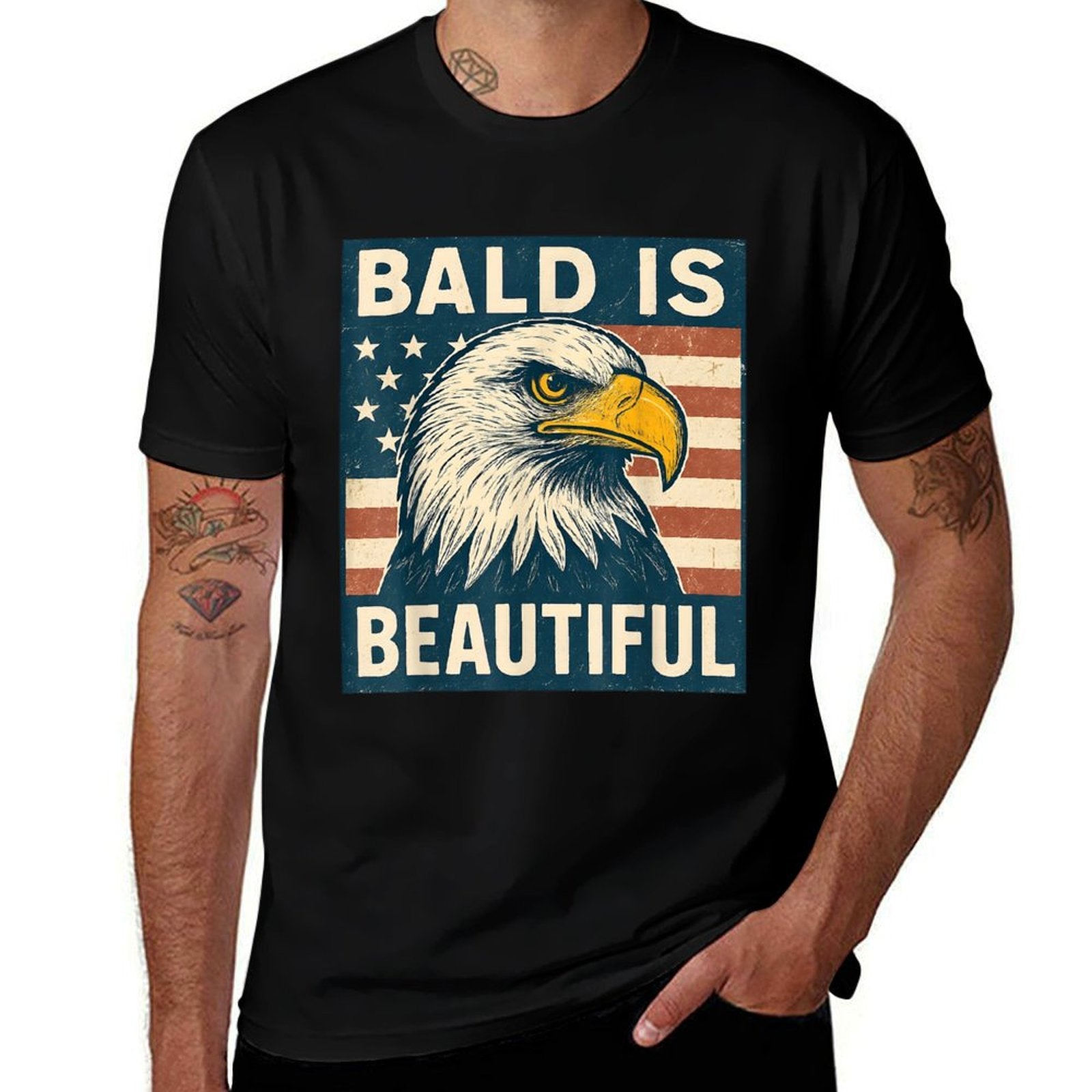 Bald Is Beautiful 4th of July American USA Bald Eagle  Oversized Silhouette T-Shirt