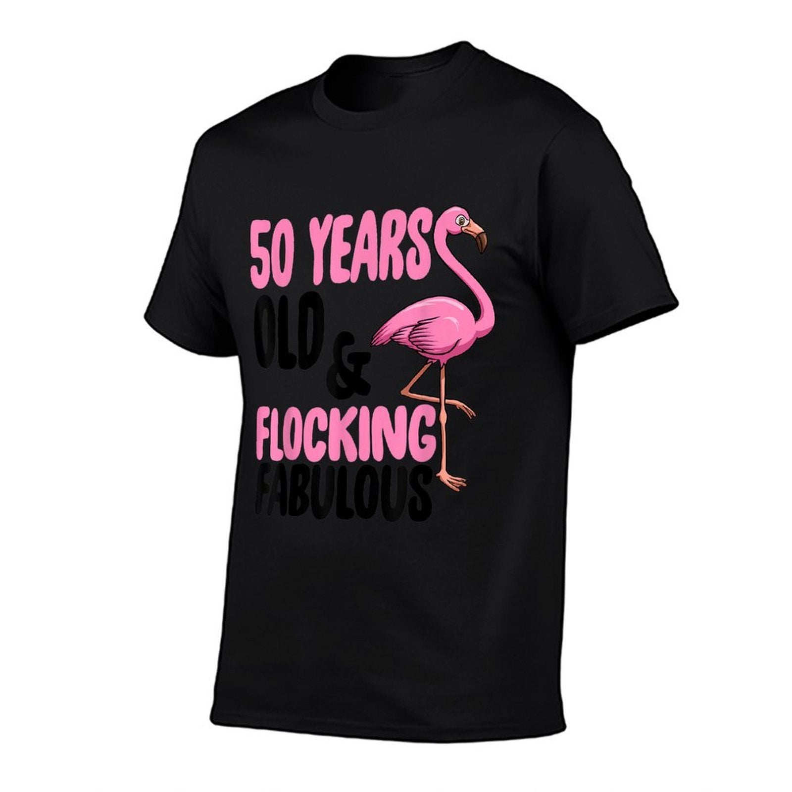 Flocking Fabulous 50th Birthday Funny Pink Flamingo  Tagless Design T-Shirt