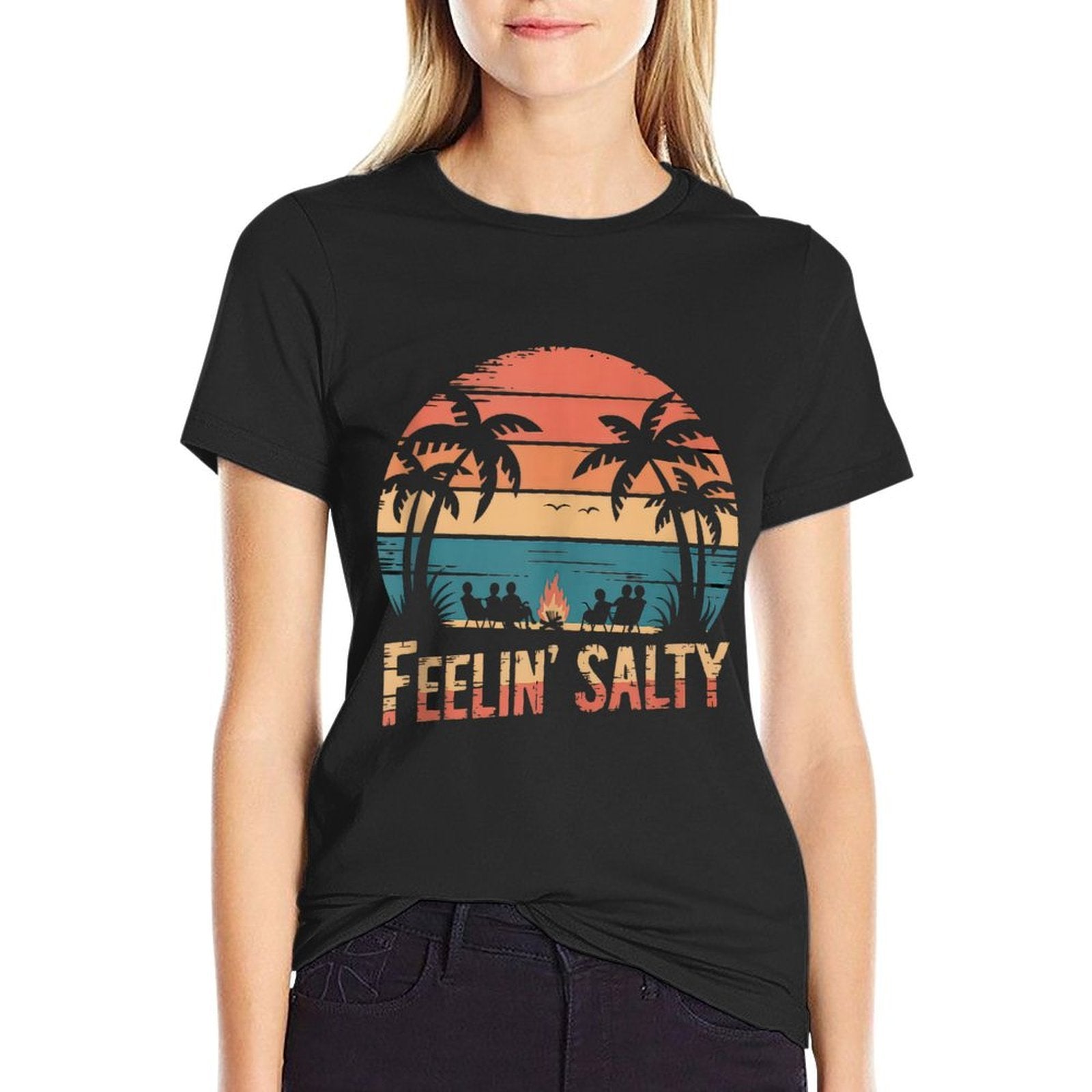 Feelin Salty Tshirt Beach Summer Vacation Vintage 70s Retro  Oversized Silhouette T-Shirt