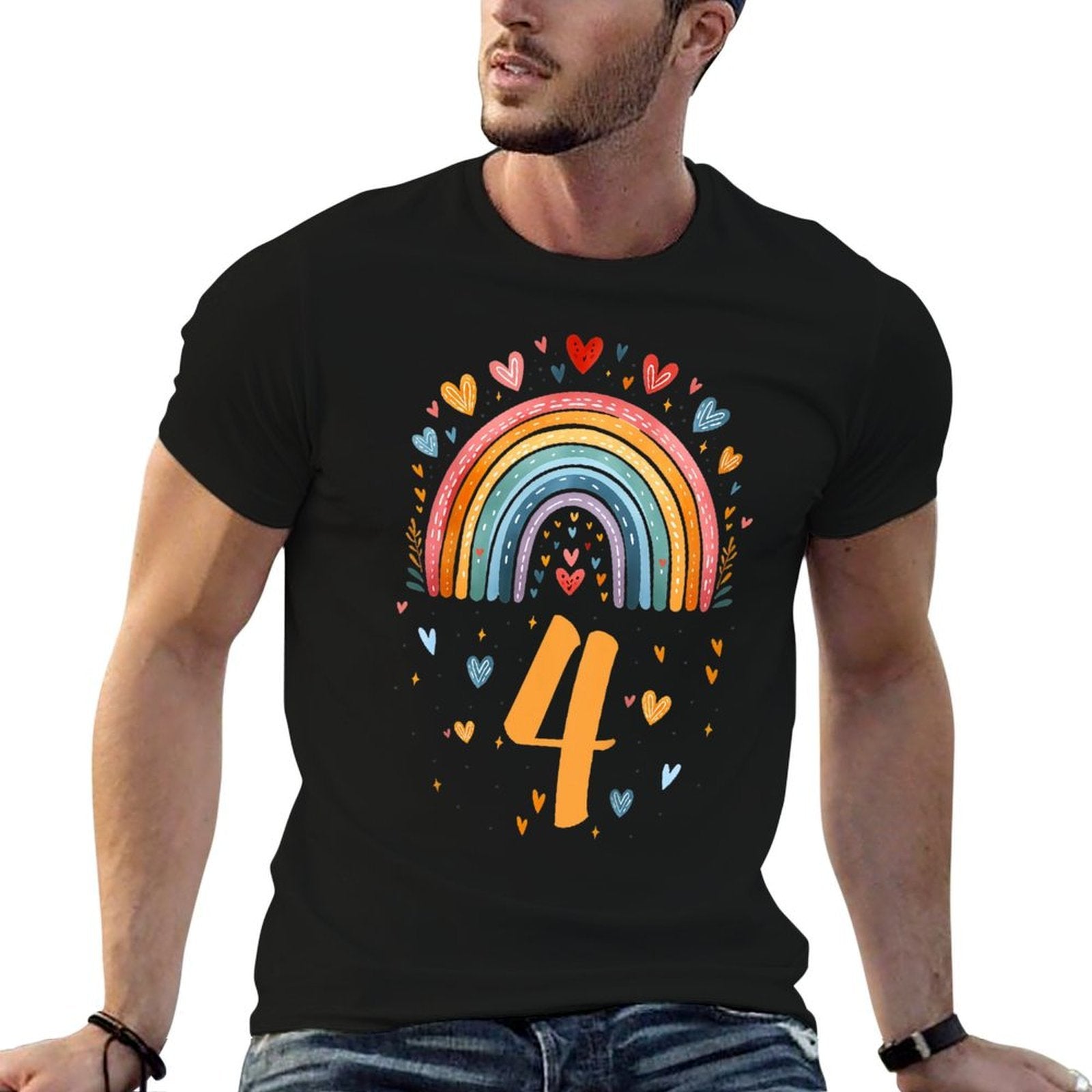 Kids 4th Birthday Rainbow Fourth Birthday Girl 4 Years Old  Vintage-inspired T-Shirt