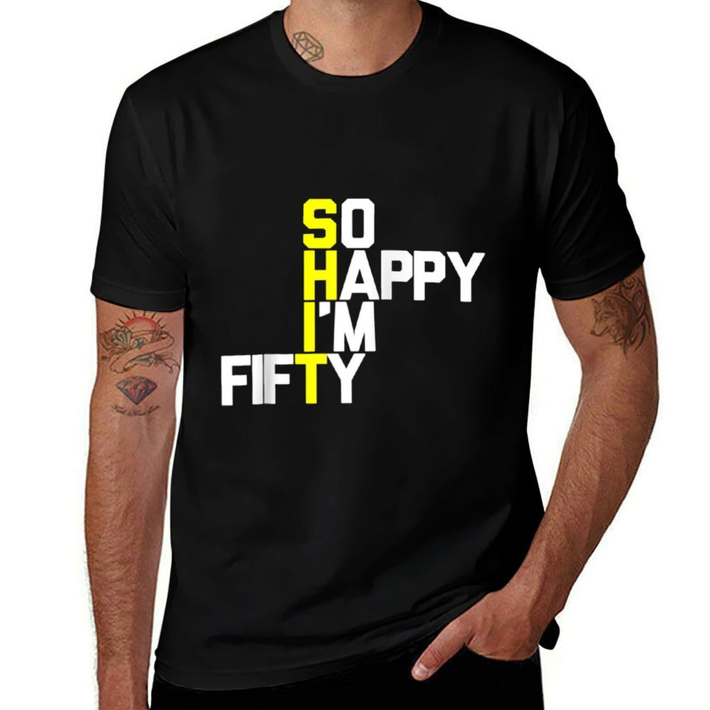 50th Birthday So Happy I'm 50 - Funny 50th Birthday Raglan Baseball  Ribbed Collar T-Shirt