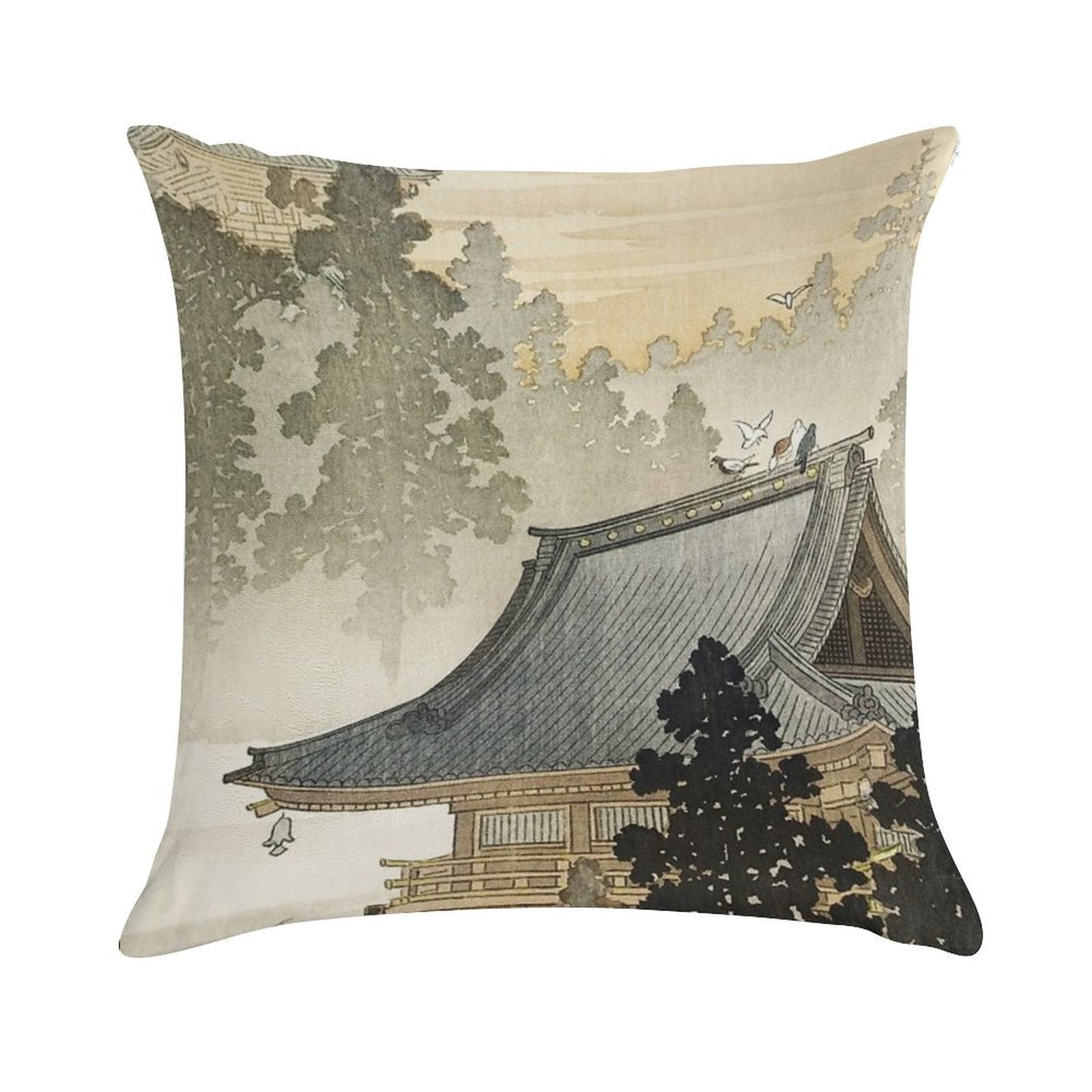 Pagoda - Japanese Art 1900s Soft Bedroom Essential Throw Pillow
