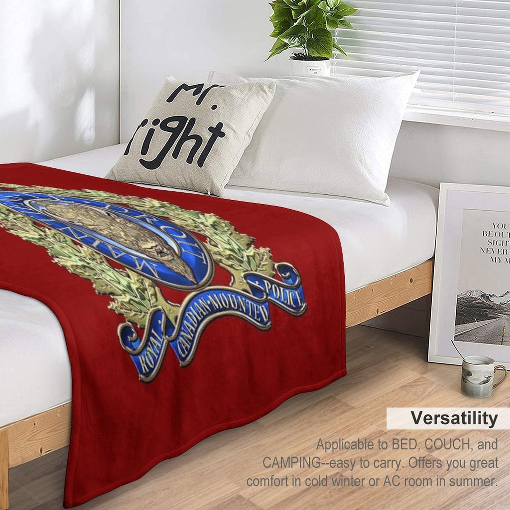Royal Canadian Mounted Police - RCMP Badge over Red Velvet Durable Throw Blanket