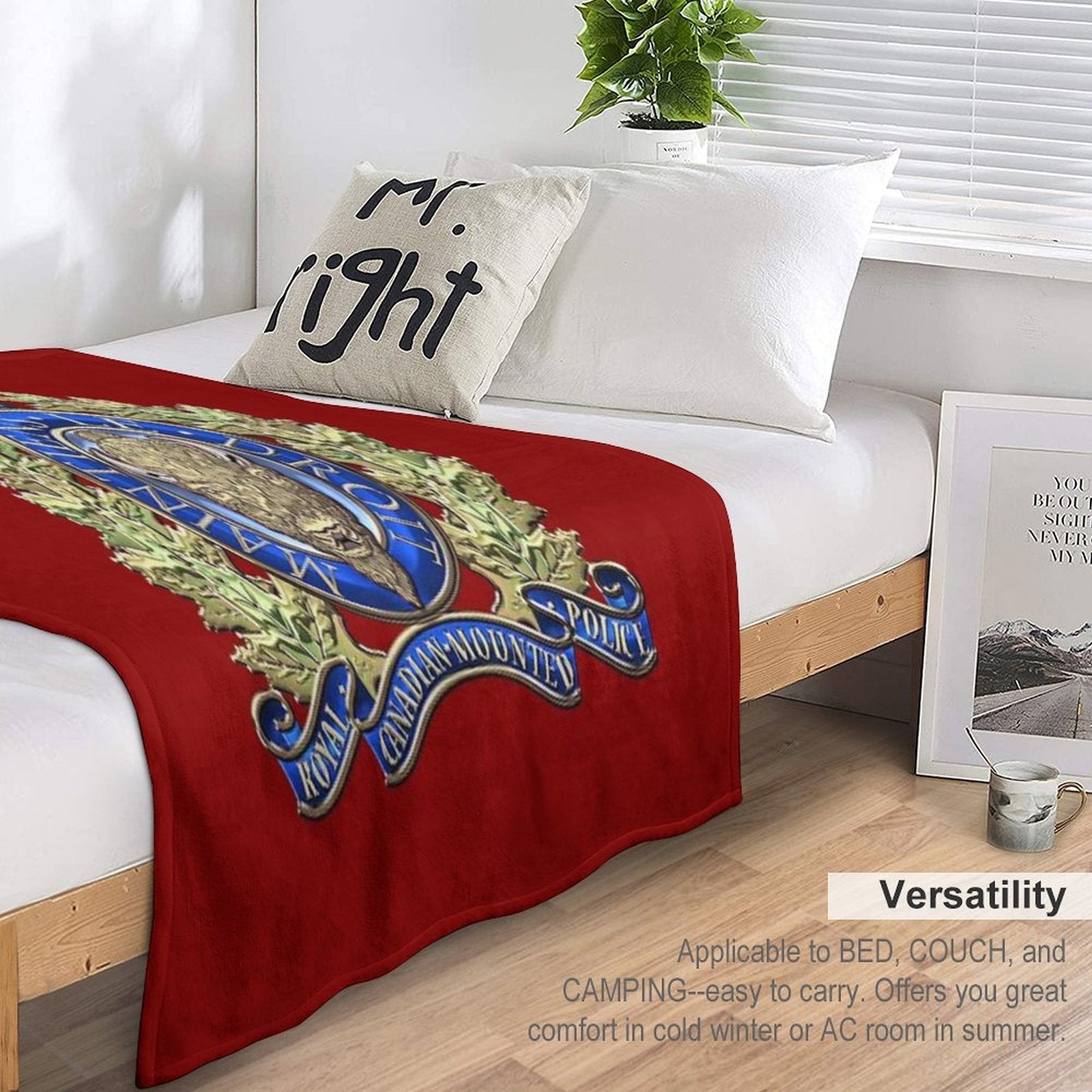 Royal Canadian Mounted Police - RCMP Badge over Red Velvet Durable Throw Blanket