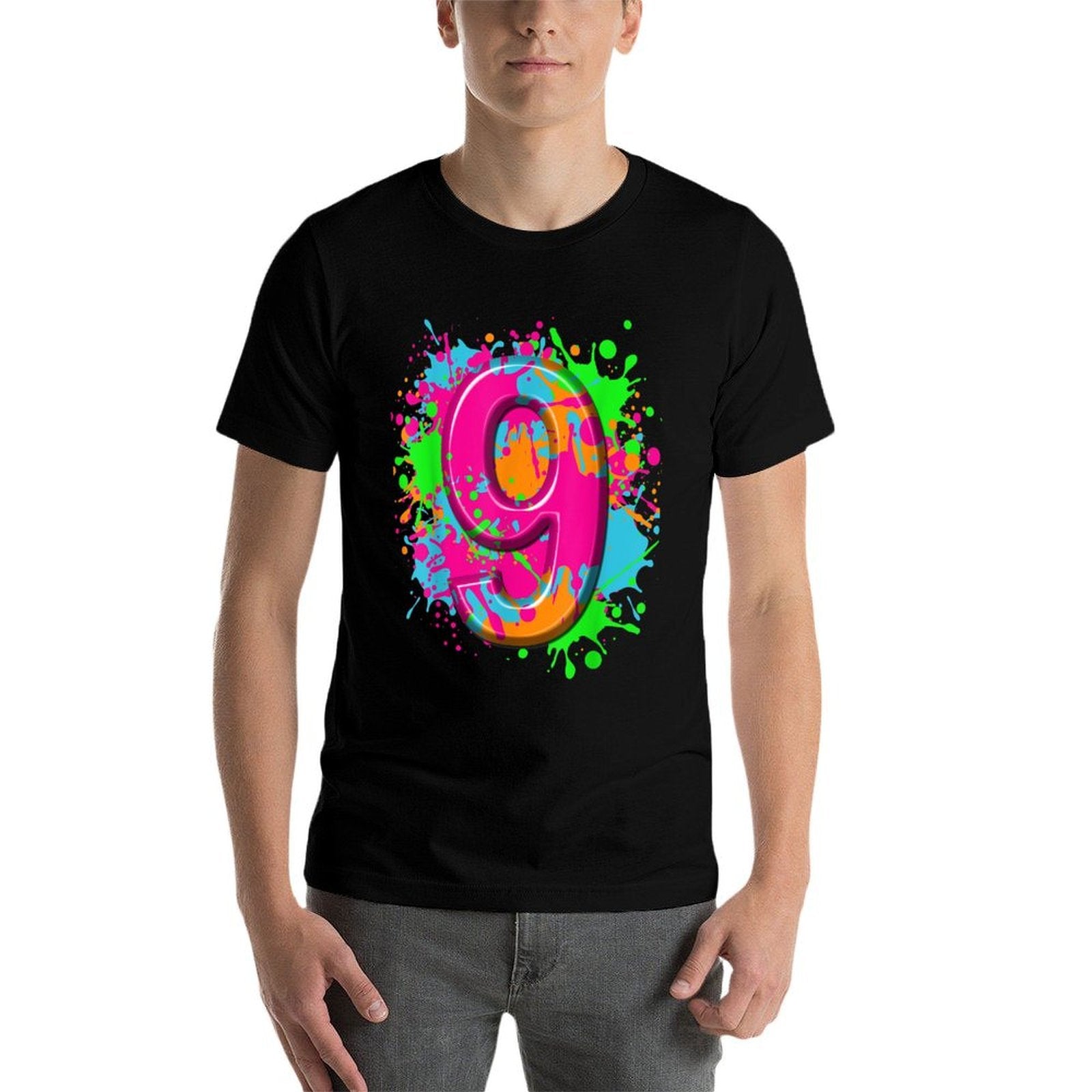 9th Birthday Paint Splashes Kids Girls Boys 9 Year  Breathable T-Shirt
