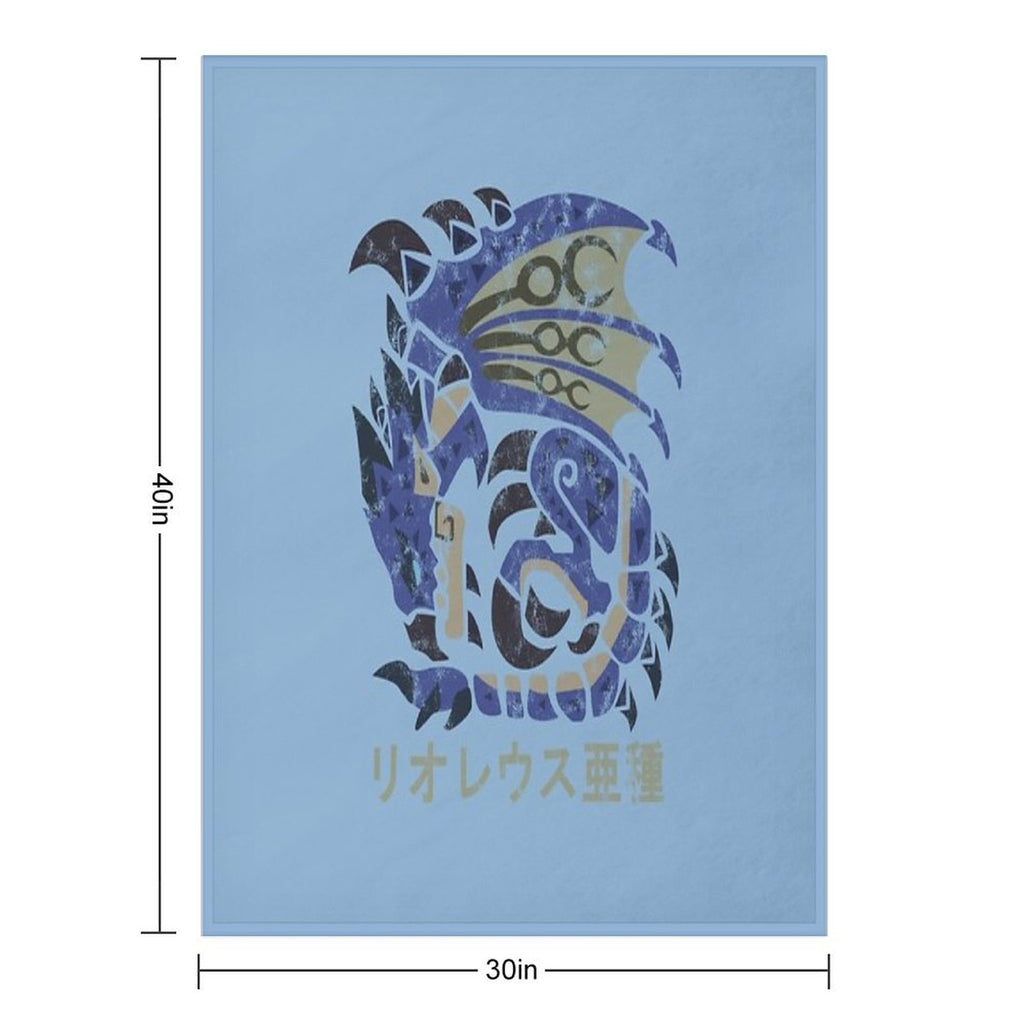 Monster Hunter World Azure Rathalos Kanji Icon Plush Throw Blanket