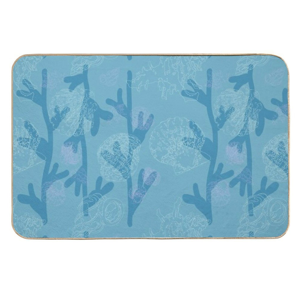 Seashells Seaweed Pattern in Blue  Repositionable Bath Mat