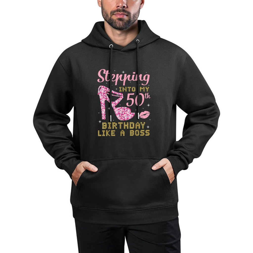 Girl Woman Stepping Into My 50th Birthday Like A Boss Happy Cotton-Polyester Blend Hoodie