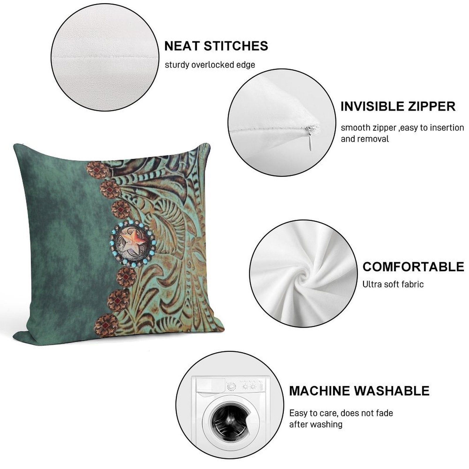 Rustic Cowboy Cowgirl Western Country Green Teal Soft Luxury Feel Throw Pillow