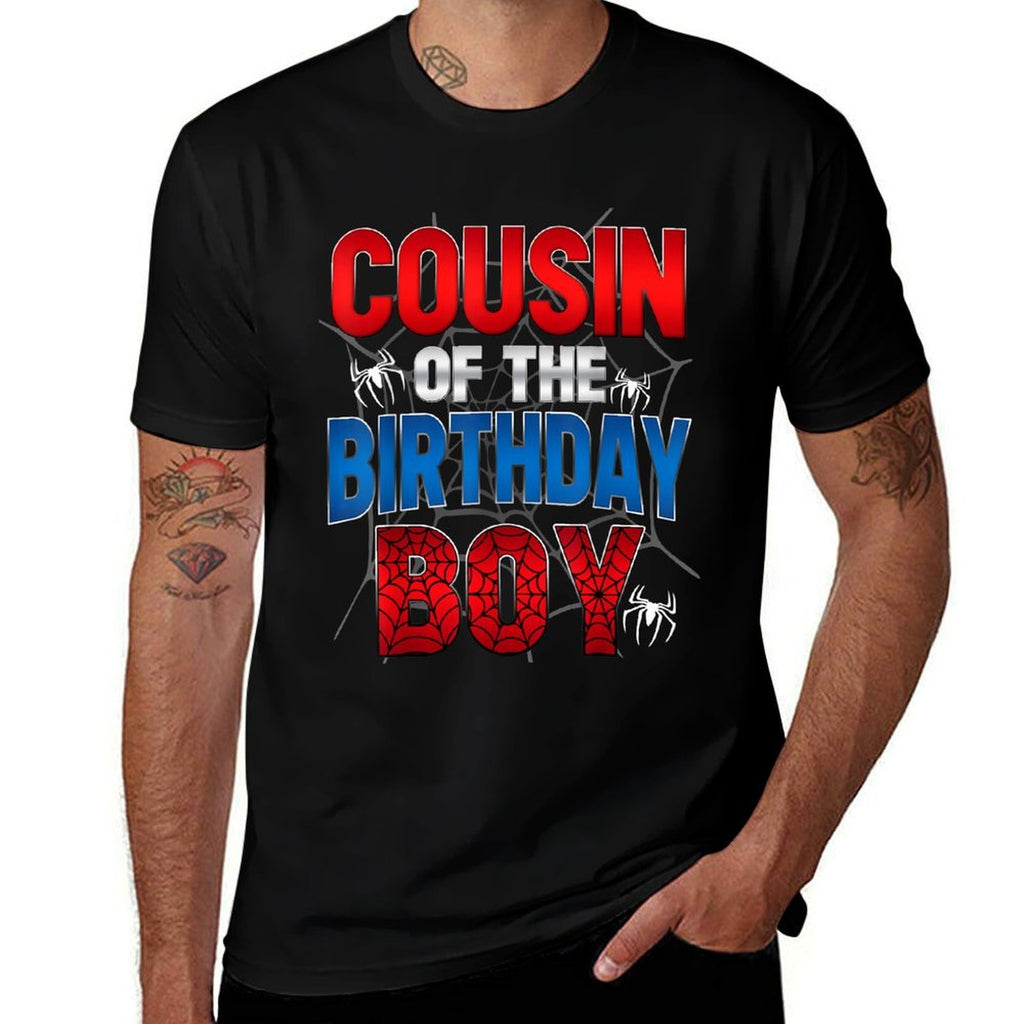 Cousin Of The Birthday Boy Matching Family Spider Web  Ribbed Collar T-Shirt