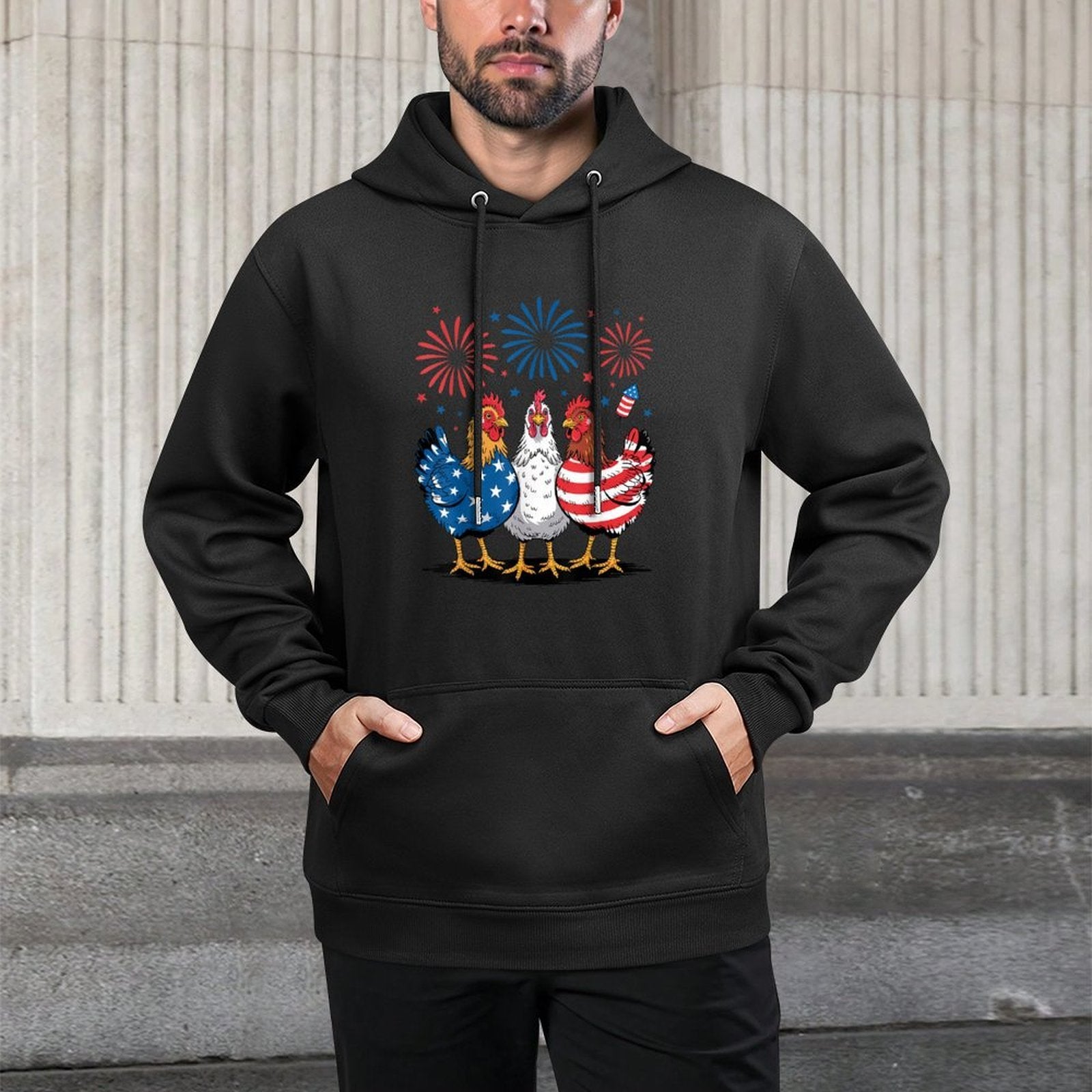 Funny Patriotic Chickens USA 4th of July Chicken Lover Breathable Fabric Hoodie