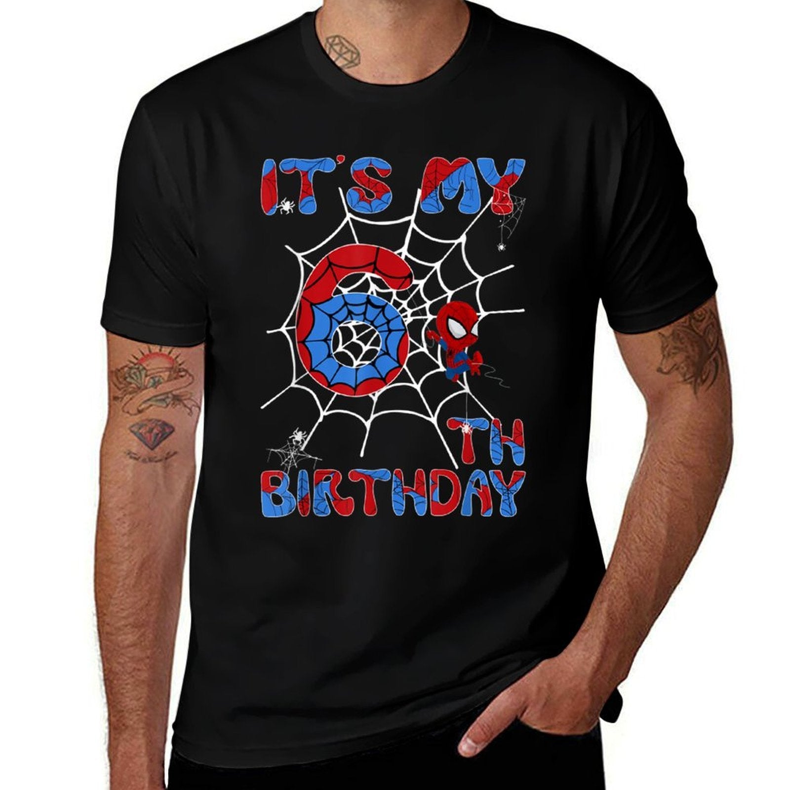 Kids It's My 6th Birthday Spider Web 6 Year Old Boys  Oversized Silhouette T-Shirt