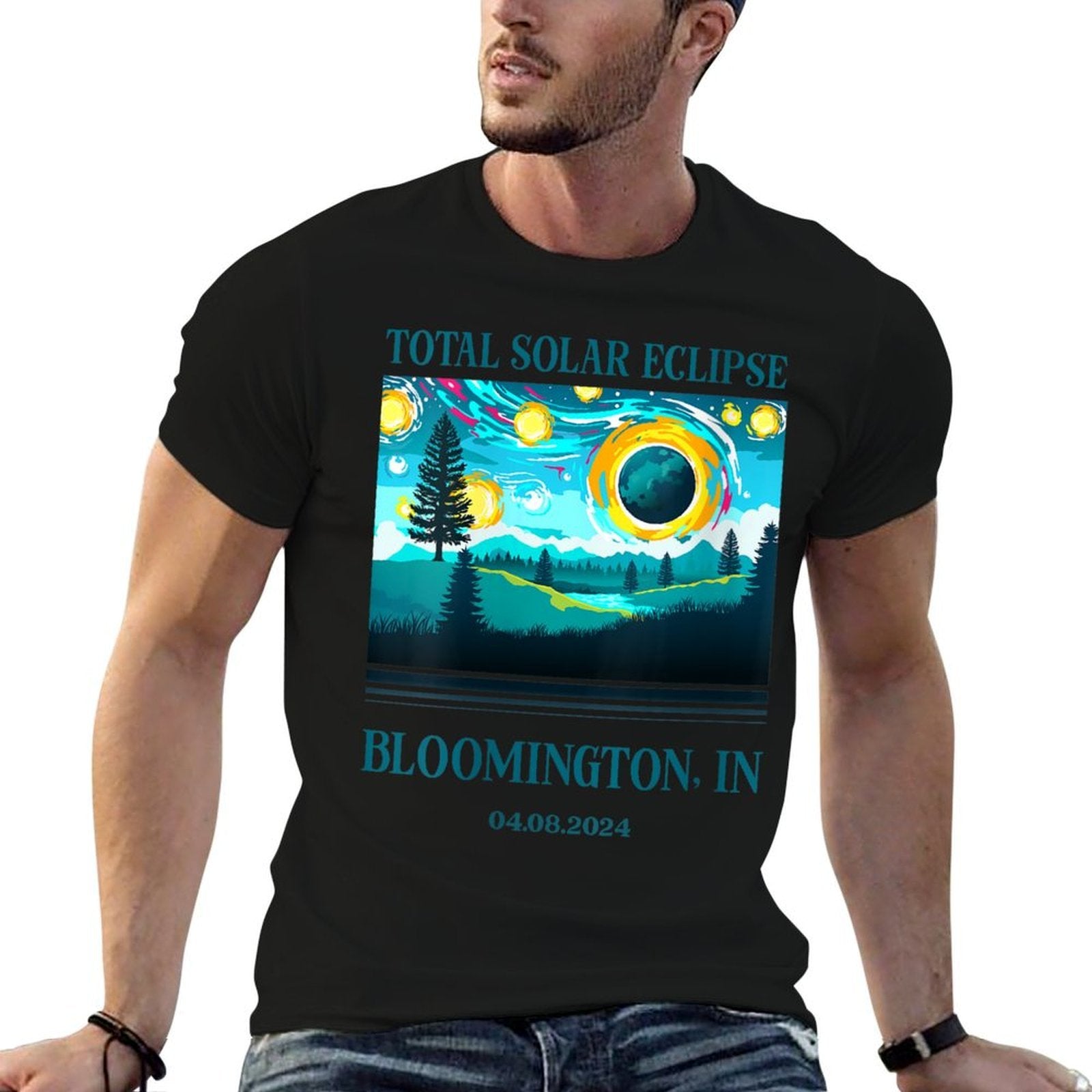 Womens 2024 Total Solar Eclipse Bloomington IN Totality Landscape  Eco-friendly Material T-Shirt