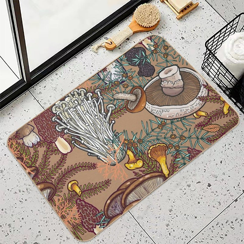 Beige Mushroom Forest  Easy Maintenance Bath Mat
