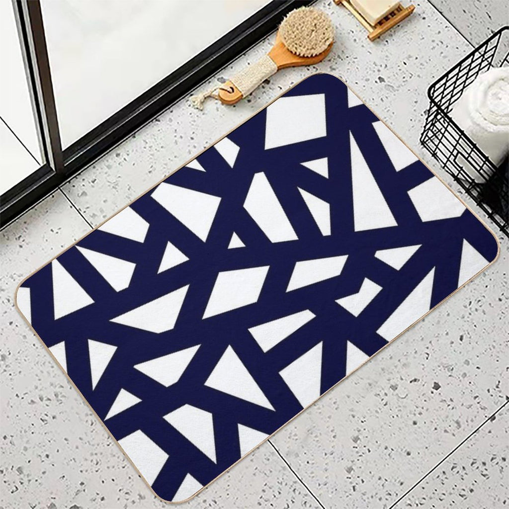 Navy Blue Thick Mosaic Lines On White  Absorbent Bath Mat