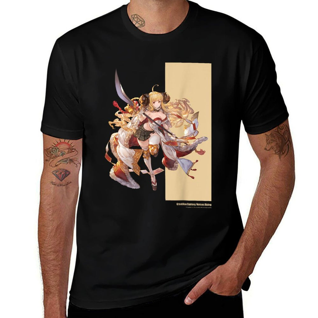 Cygames, Inc. Granblue Fantasy Versus Rising Black Anime Game Character  Slim-fit Cut T-Shirt