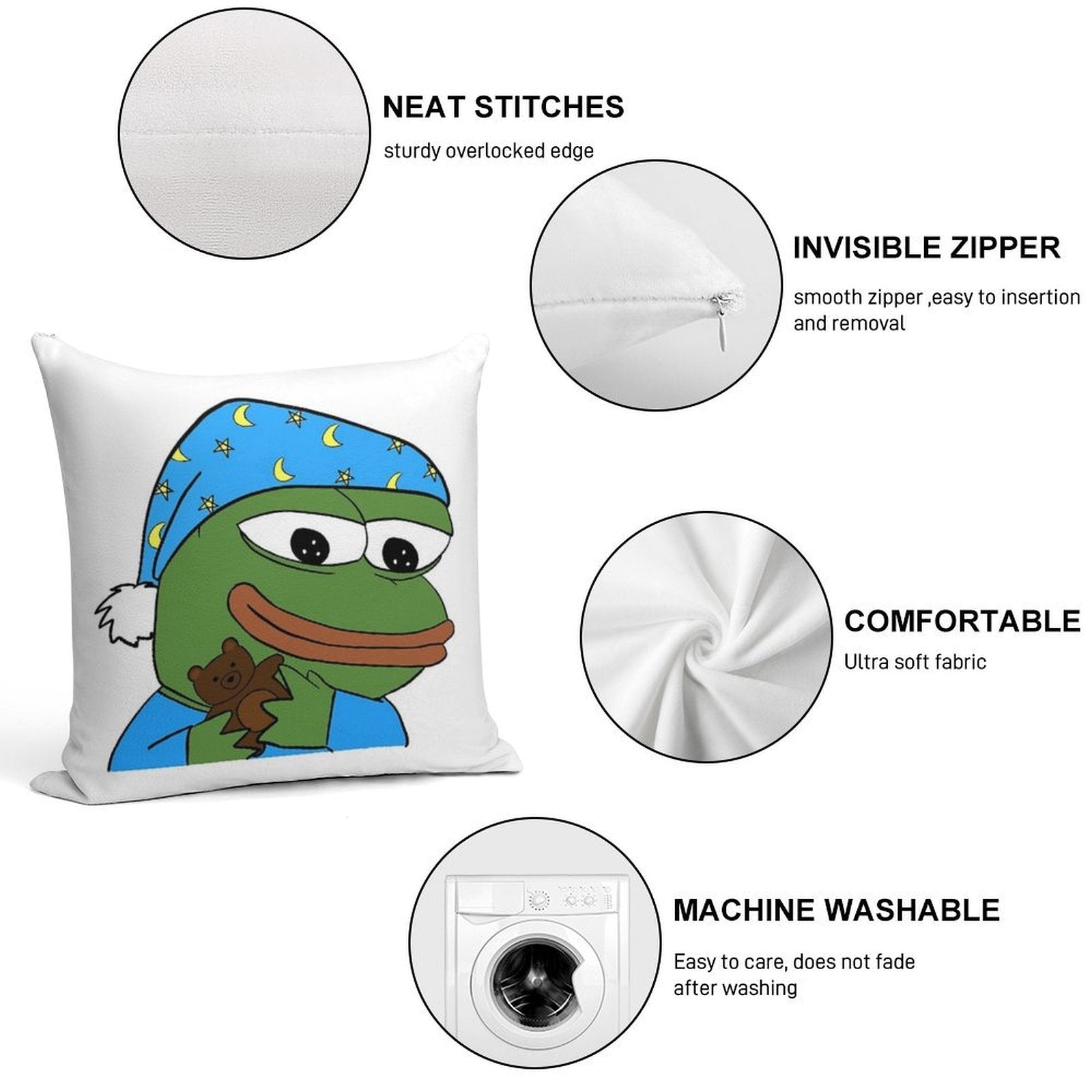 Bedtime Pepe - Sleepo Peepo Soft Short Plush Fabric Throw Pillow