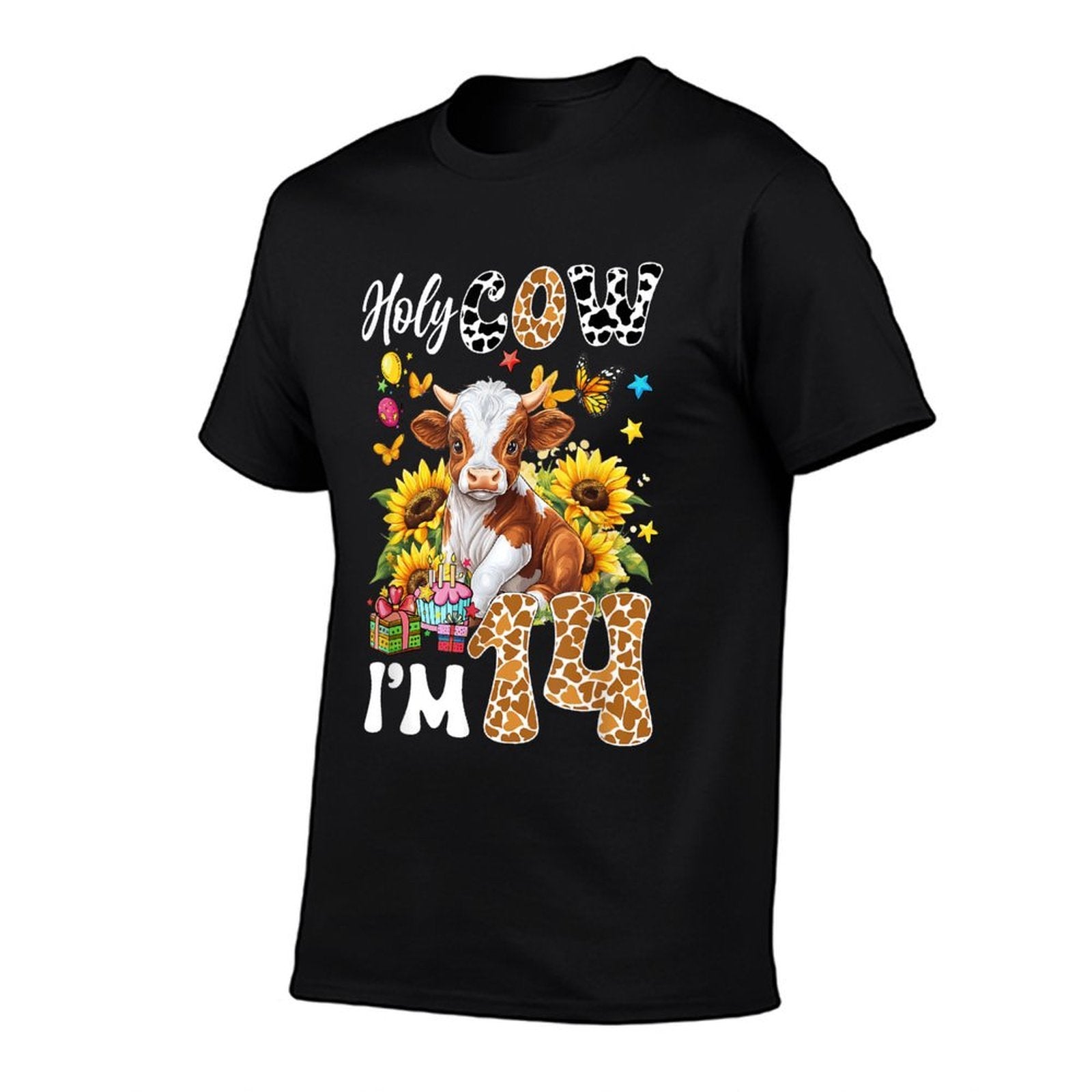 Holy Cow I'm 14 Years Old Farm Cow Sunflowers 14Th Birthday  Affordable Price T-Shirt
