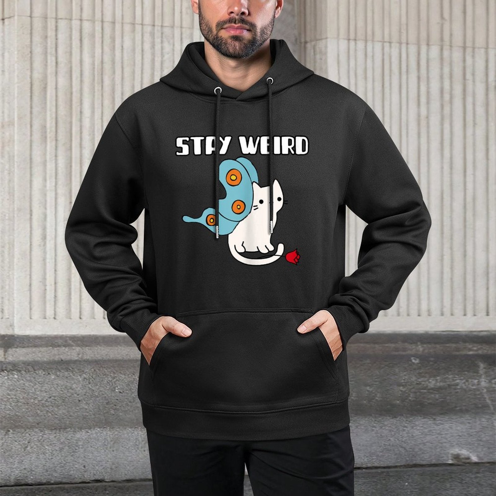 Cute Butterfly Cat And Flower Stay Weird Girl Shrink-Resistant Hoodie