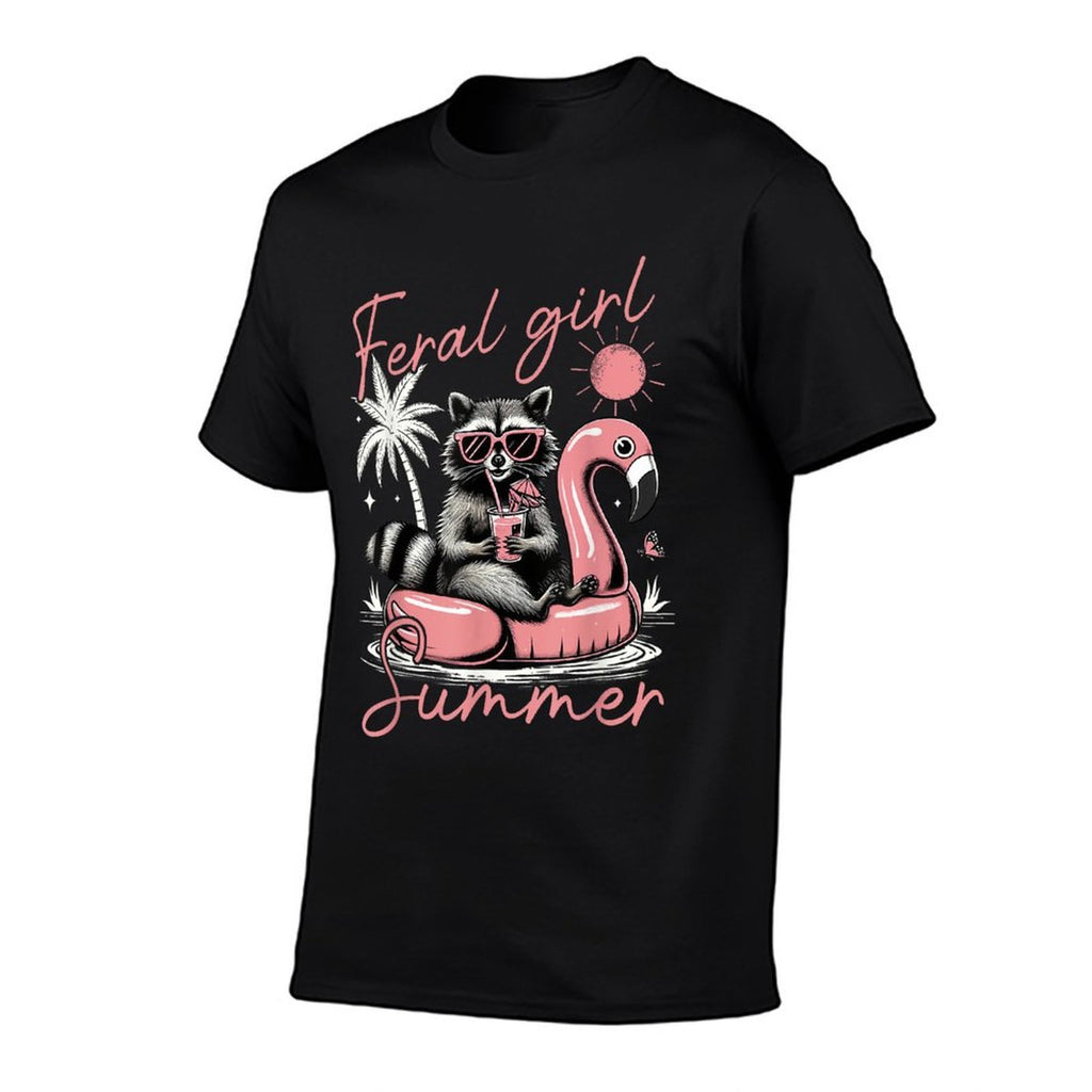 Feral Girl Summer Vacation Funny Meme Raccoon Hawaii Beach  Versatile T-Shirt