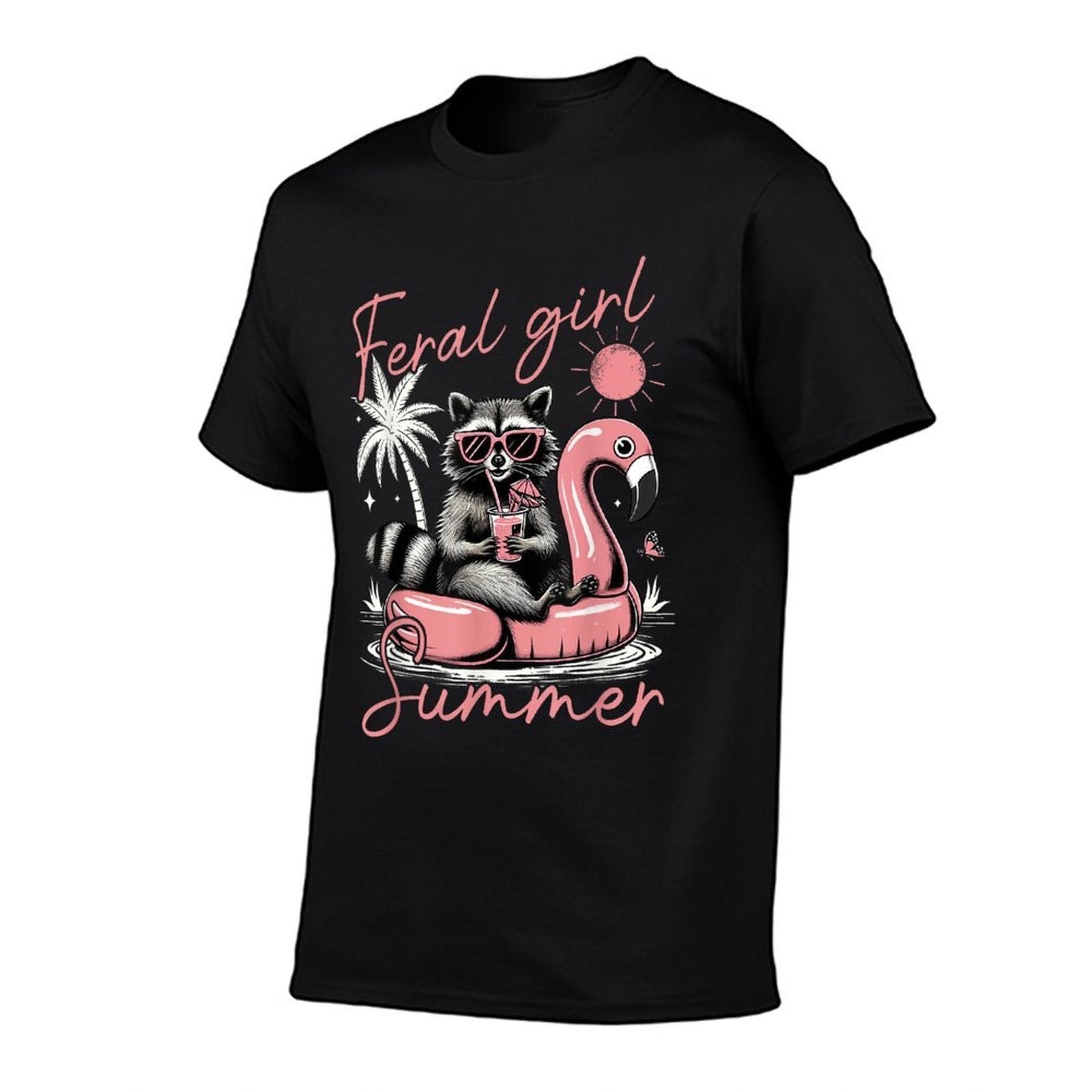 Feral Girl Summer Vacation Funny Meme Raccoon Hawaii Beach  Versatile T-Shirt
