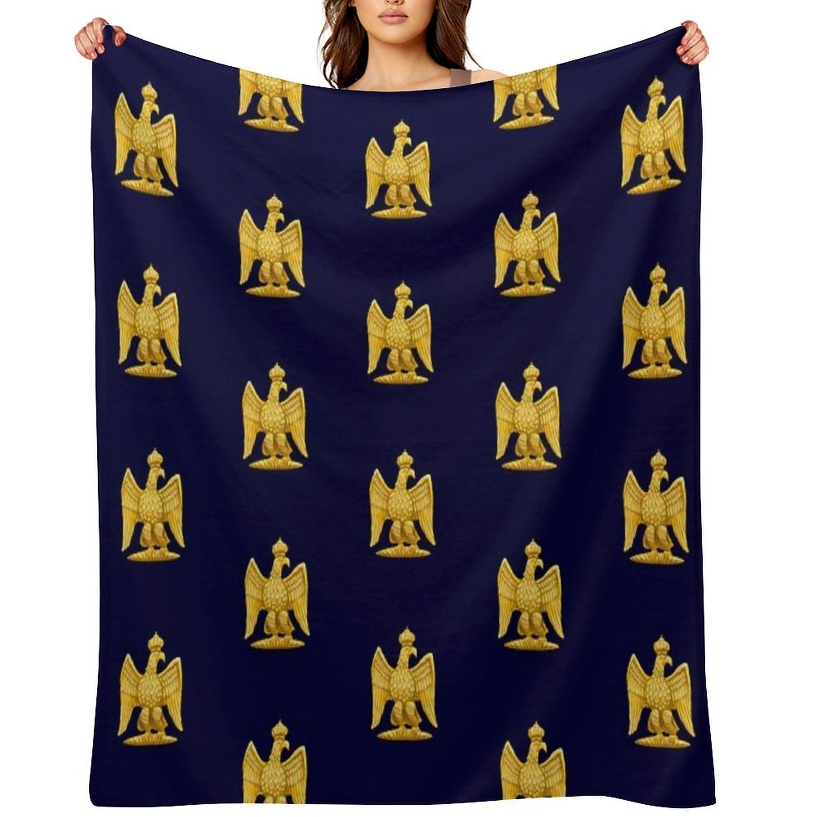 Napoleonic Imperial Eagle Blue Plush Throw Blanket