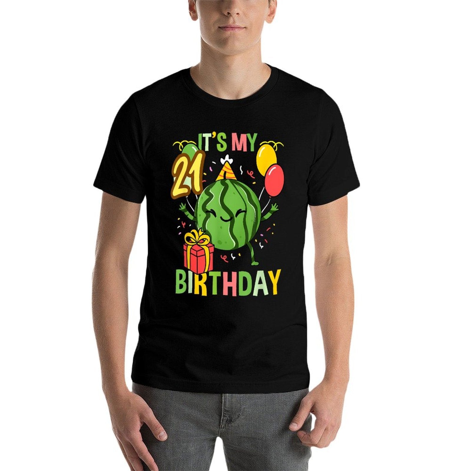 Its My 21st Birthday Watermelon Fruit  Oversized Silhouette T-Shirt