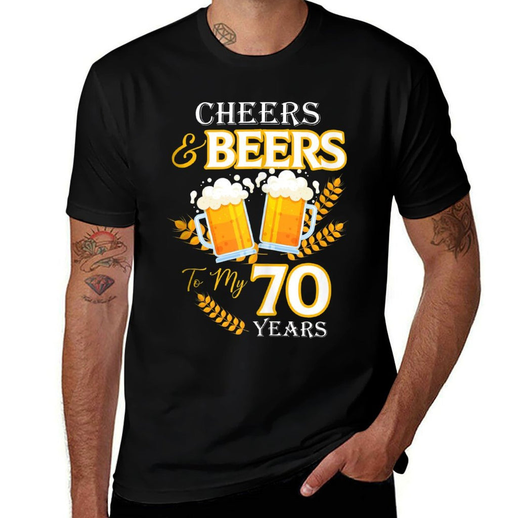 Cheers And Beers To My 70 Years 70th Birthday  Ribbed Collar T-Shirt