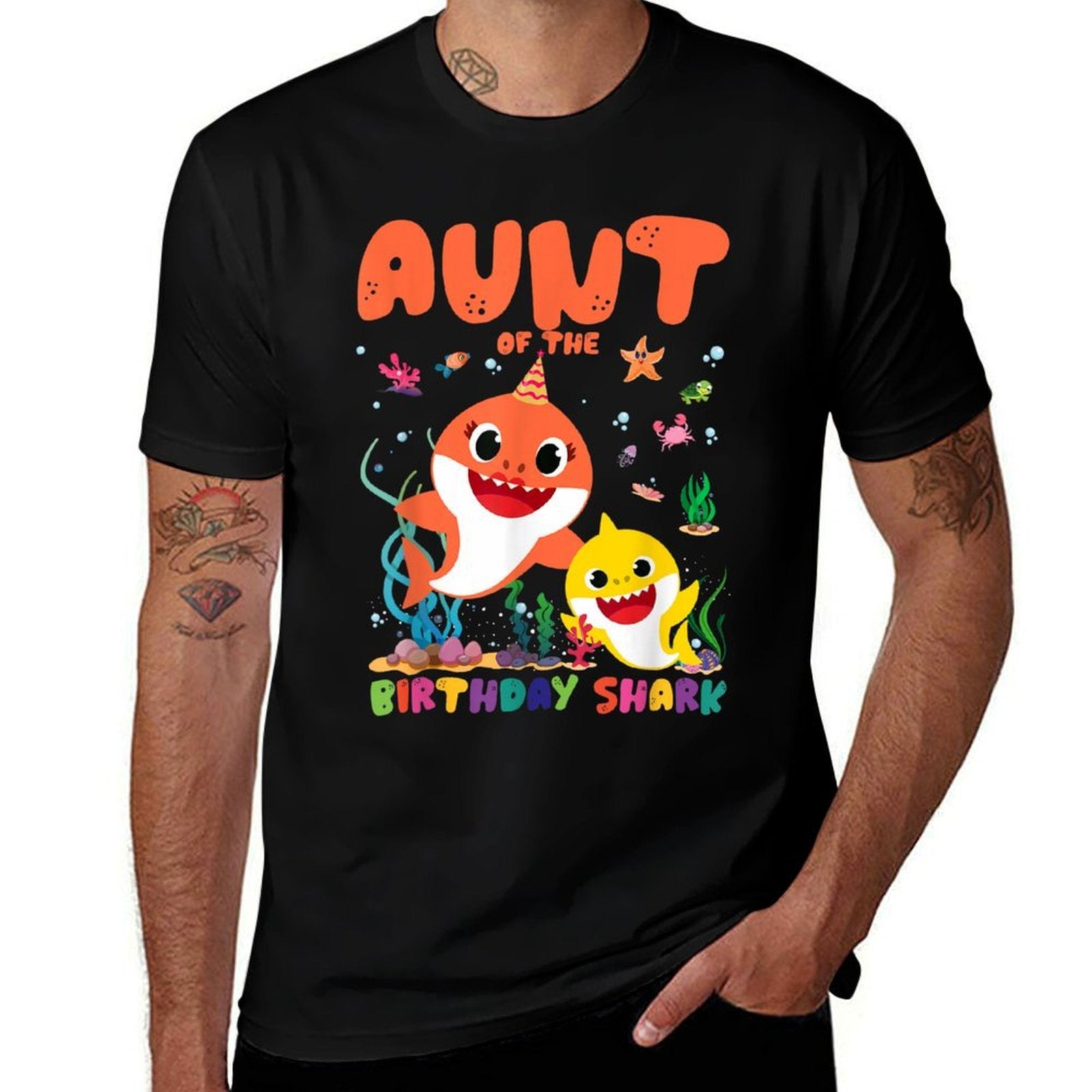 Funny Birthday Boy Girl Aunt Of The Birthday Family Shark  Summer-ready Fabric T-Shirt
