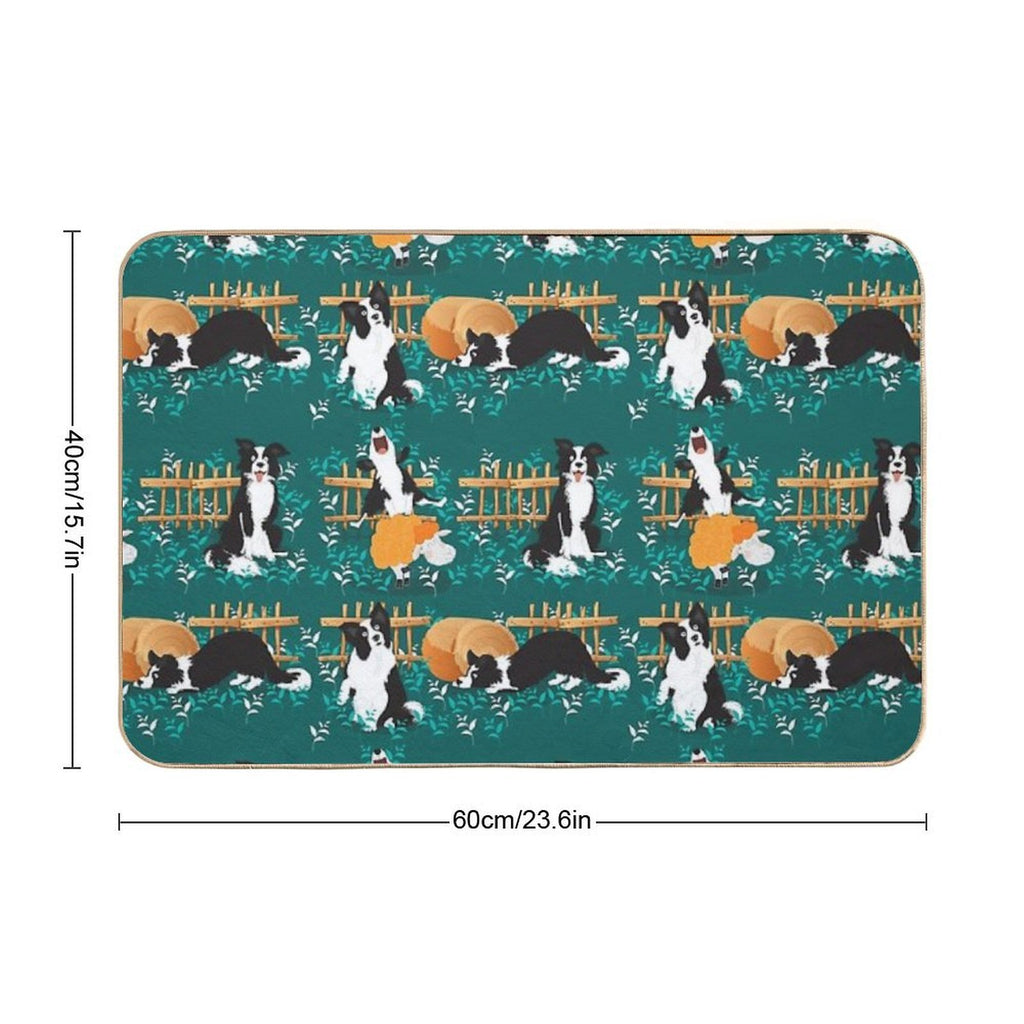Border Collie Playing with Sheep  Repositionable Bath Mat