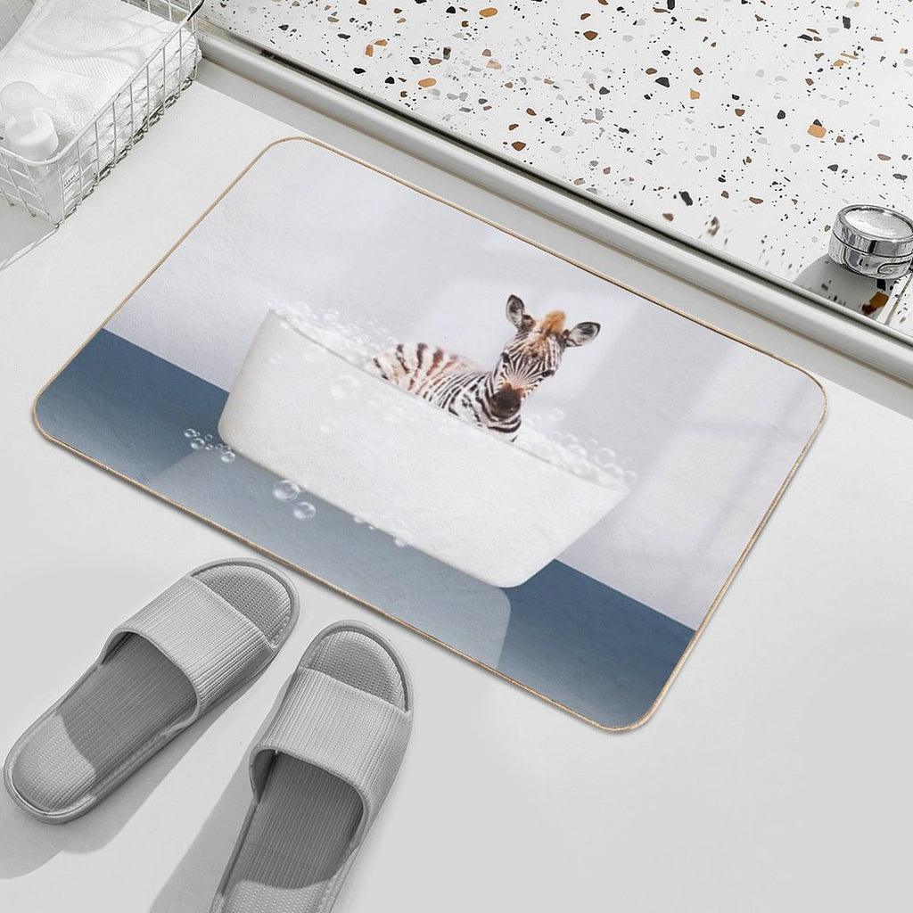 Baby Zebra  in Modern Bathtub Blue Print, Baby Zebra Bathing, Animals in Bathtub Art by Synplus  Eco-Friendly Bath Mat