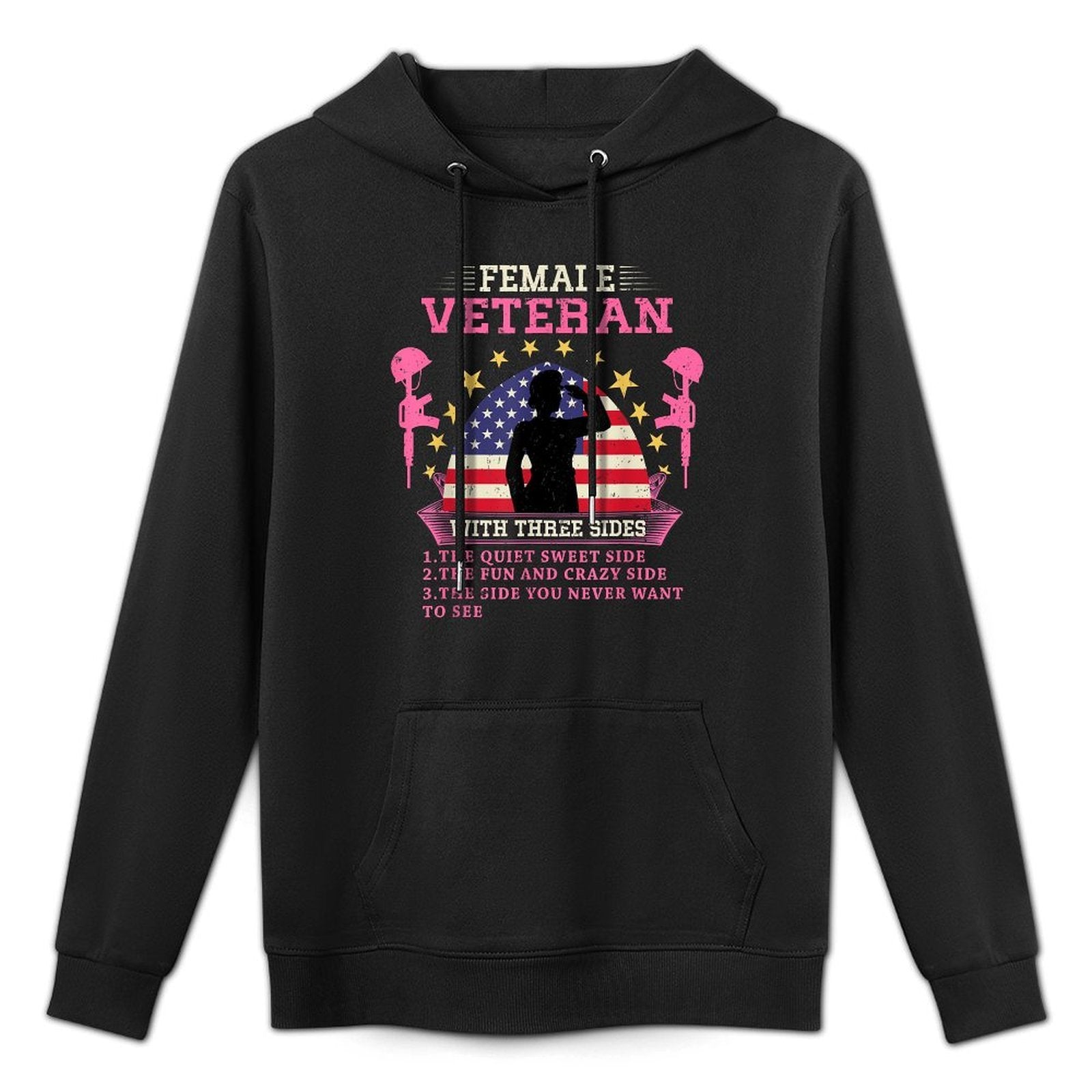 Womens Female Veteran with Three Sides Veteran Mother 2024 Adjustable Hood Hoodie