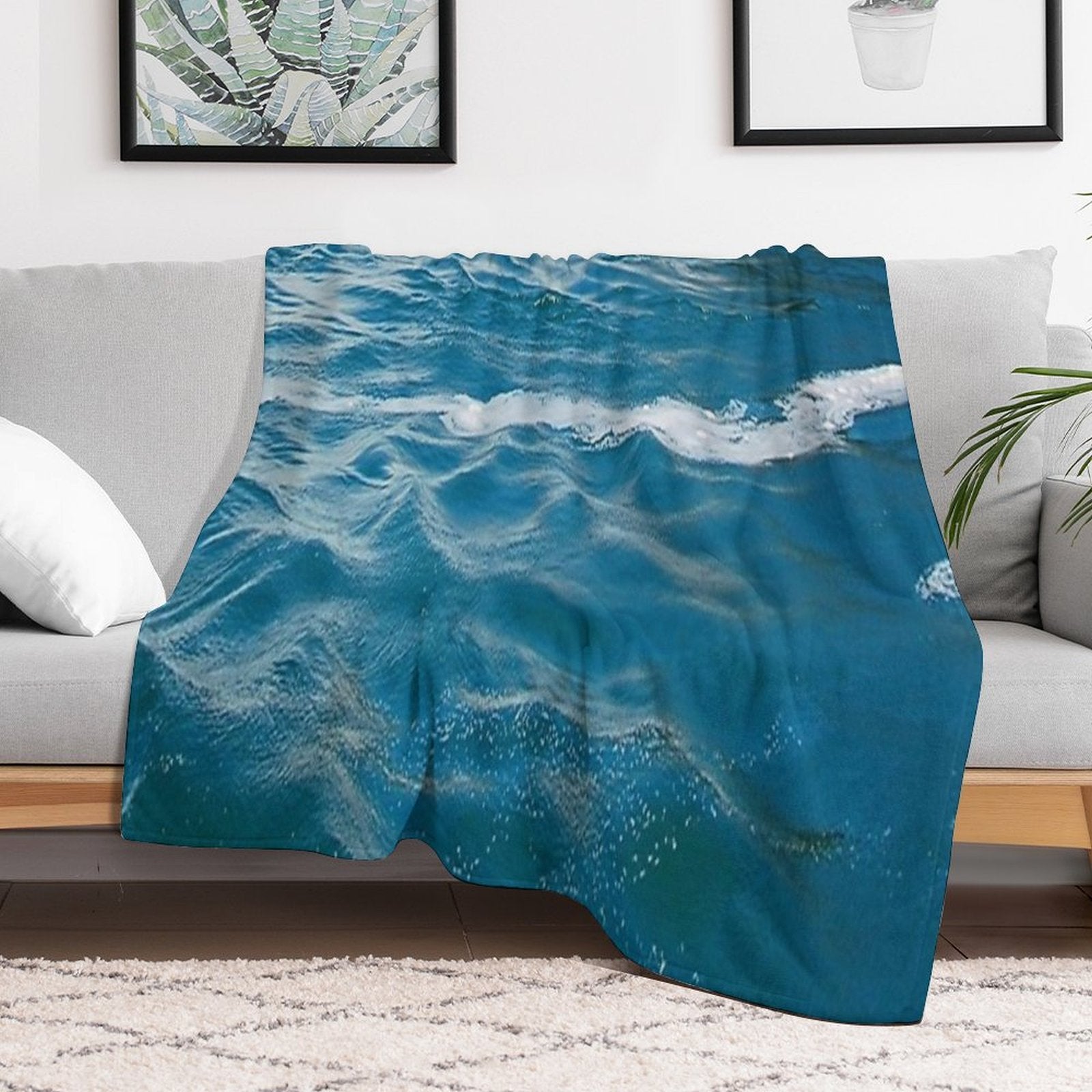 Healing Waters from Blue Ocean Waves And Ripples Shrink-resistant Throw Blanket