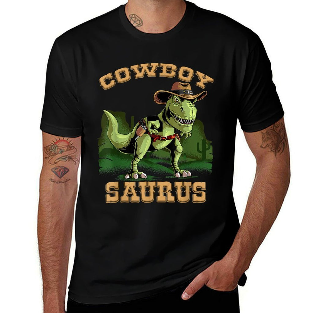 Cool Cowboy Saurus  Funny Western Rodeo Dinosaur Lover Gift  Ribbed Collar T-Shirt
