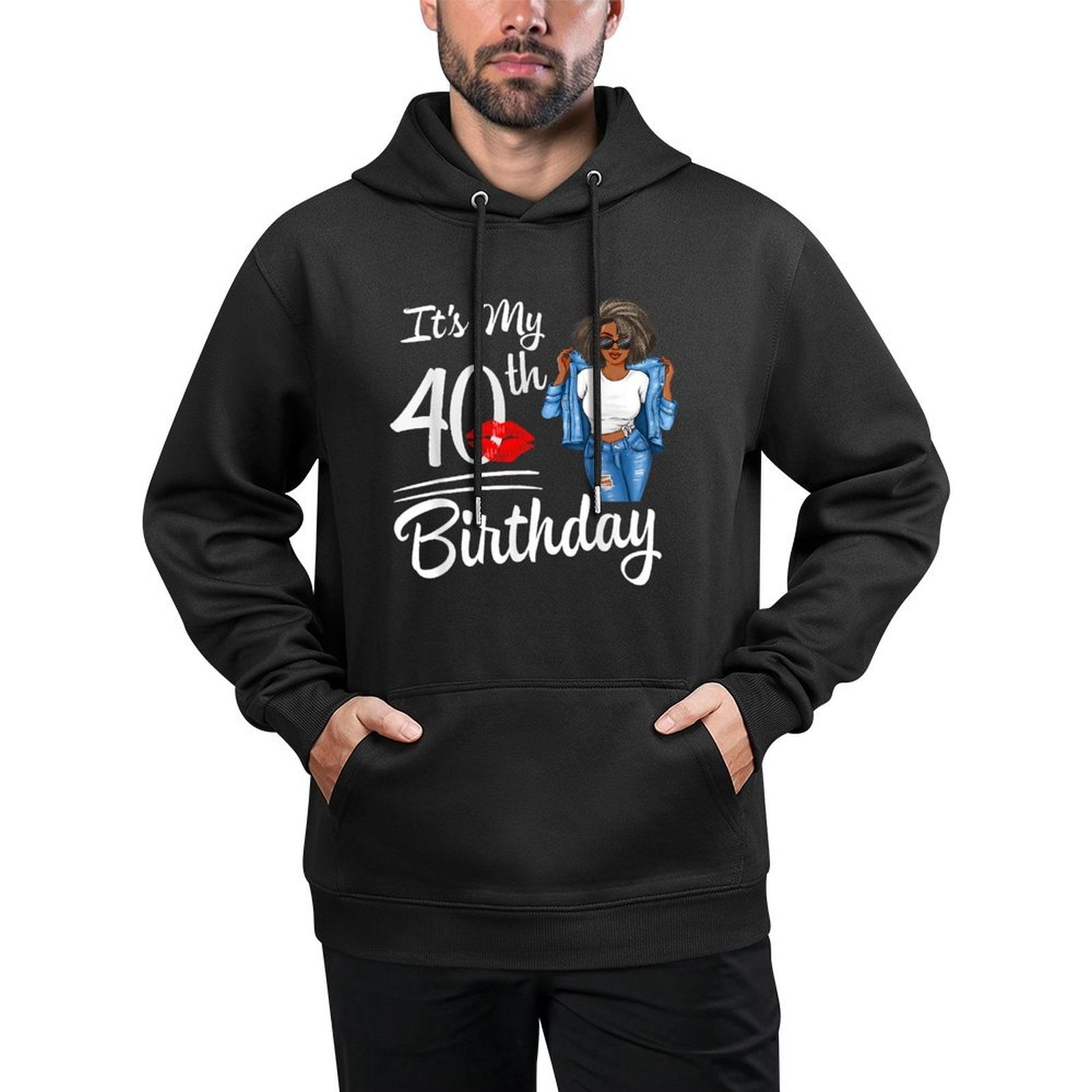It's My 40th Birthday 40 Years Old Afro Black Melanin Women Breathable Fabric Hoodie