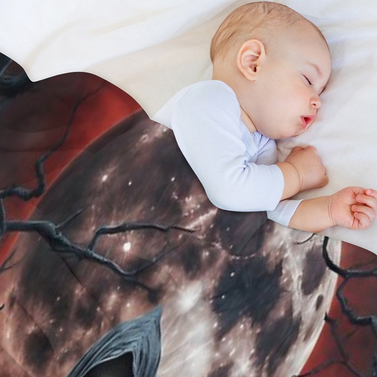 Grim Reaper Under Blood Moon in Haunted Graveyard Shrink-resistant Throw Blanket